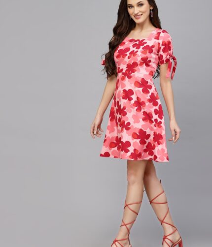Floral Red/Pink Mini Dress - S36
