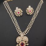 Pearl Mala Set with Rani Pink Stone and American Diamond Pendant