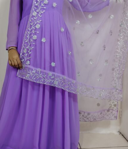 Georgette Maxi with Embroidered Net Dupatta for Women