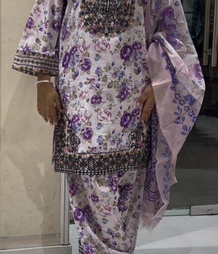 Embroidered Pakistani Farshi Shalwar Suit with chiffon dupatta for Women and Girls