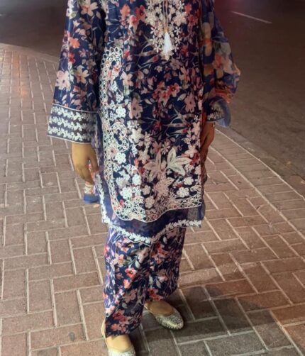 Lawn Embroidered 3-piece Farshi Shalwar Suit
